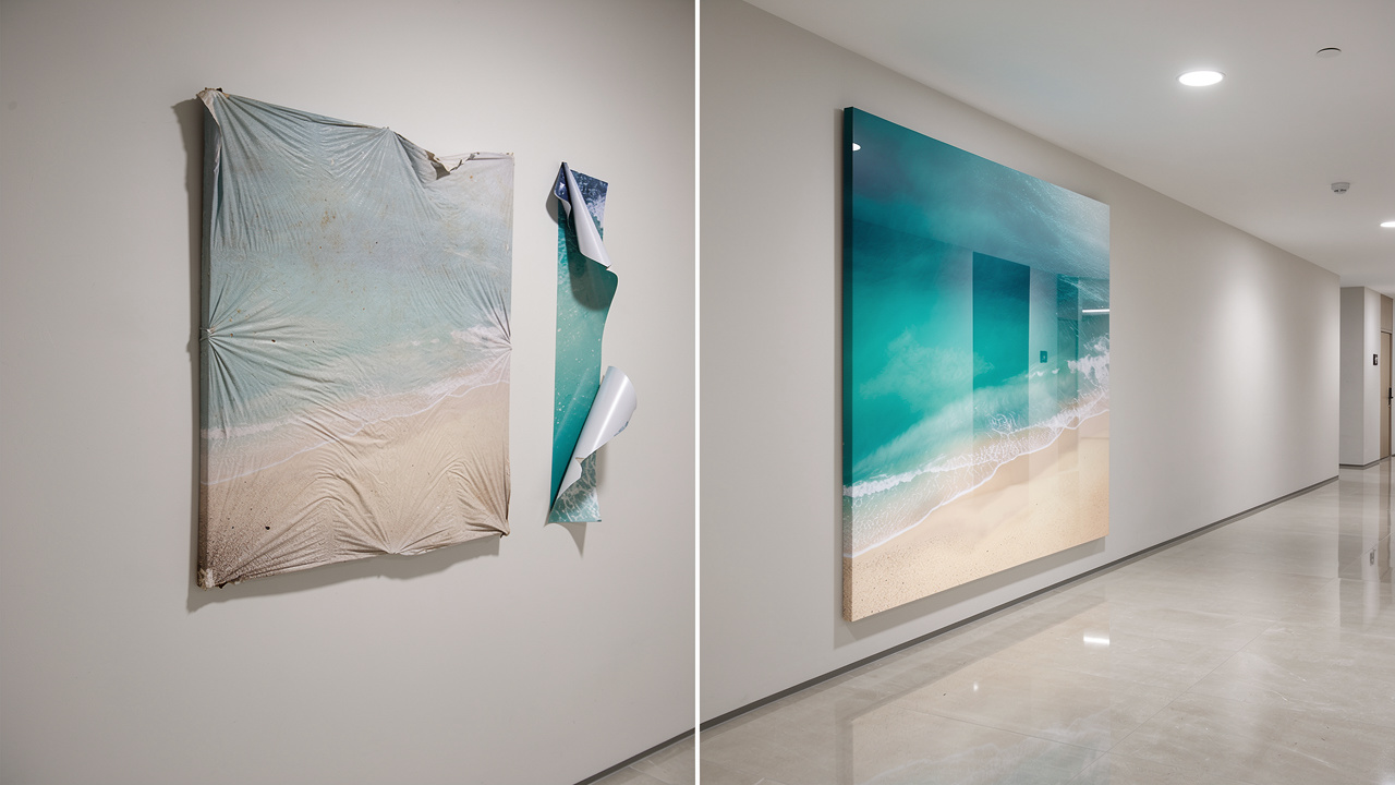 Acrylic print versus canvas and vinyl wall display comparison