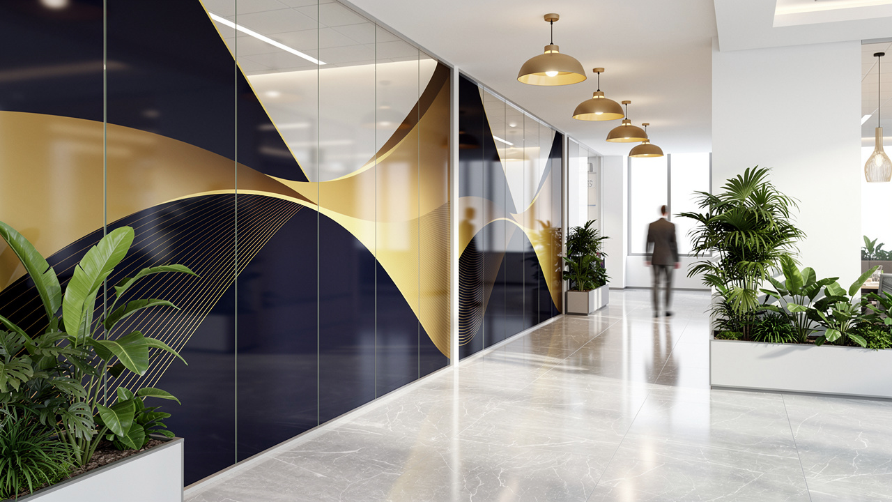 UV printed branded glass partitions in Dubai office interior
