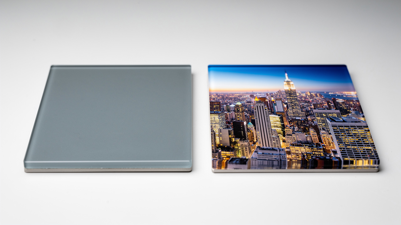 Side-by-side comparison of UV printed and screen printed glass